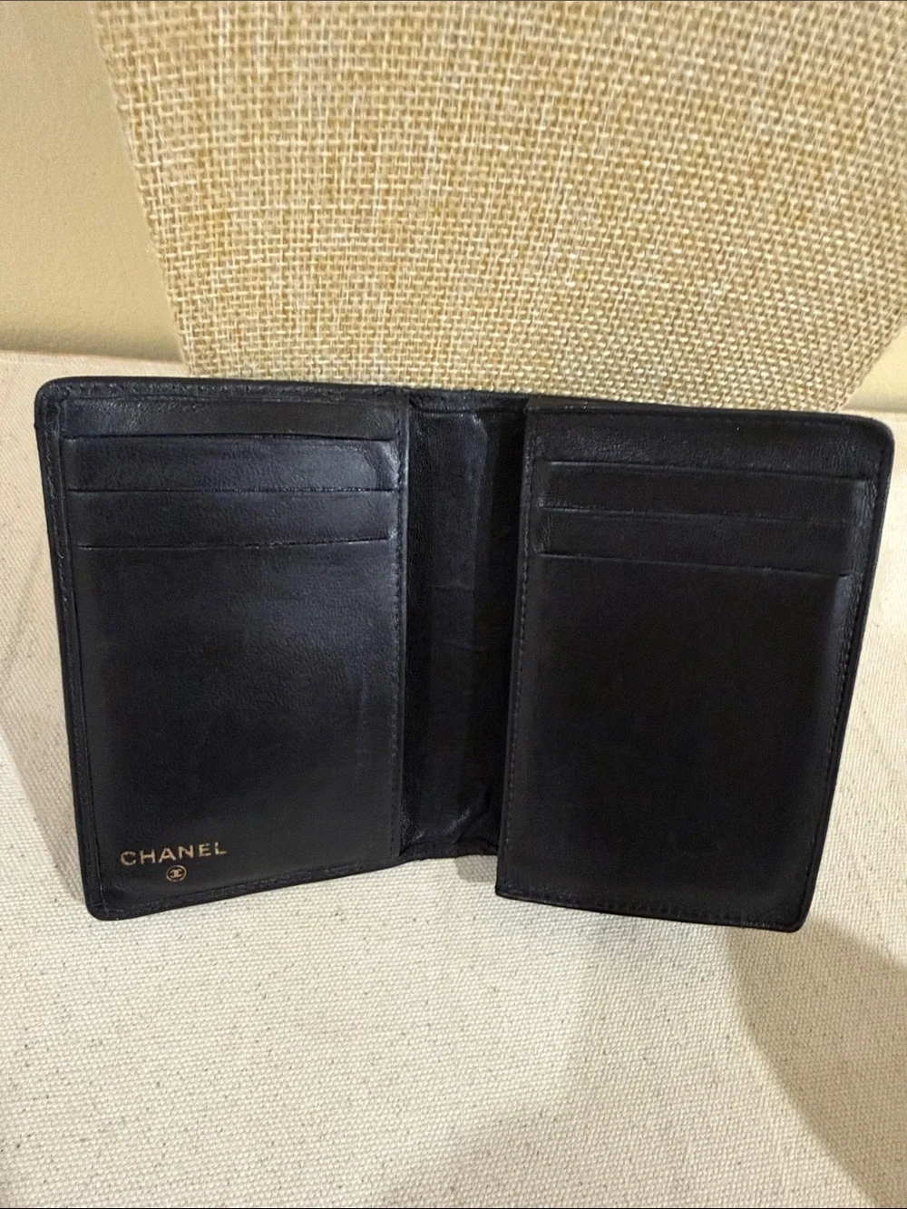 CHANEL Black Quilted CC Logo Leather Wallet